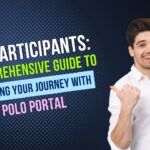 Graphic featuring the text 'NDIS Participants: A Comprehensive Guide to Navigating Your Journey with Marco Polo Portal' in bold white, green, blue, and pink fonts, placed on a dark textured background. On the right, a smiling man in a white shirt points his thumb over his shoulder, conveying a friendly and inviting tone.